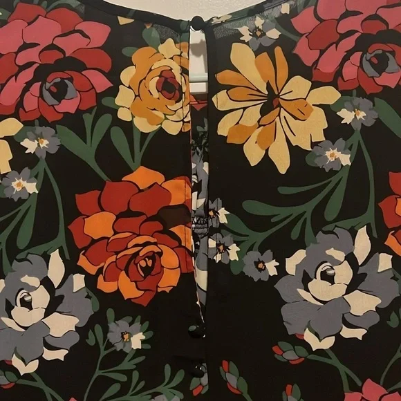 Elaine Rose multicolor Flower peasant blouse button details on back & sleeves XL - Picture 6 of 10